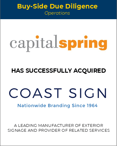 Announcement stating that Capitalspring has acquired Coast Sign, a nationwide branding company specializing in exterior signage and related services.