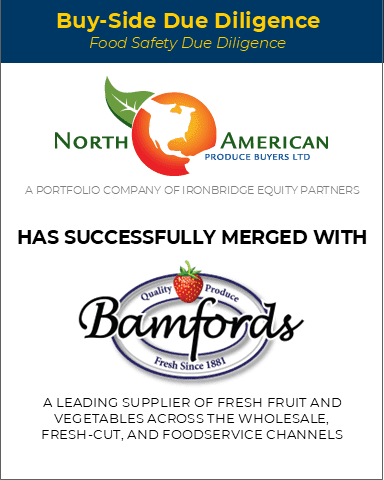 Announcement of North American Produce Buyers Ltd merging with Bamfords, a fresh fruit and vegetable supplier, under Ironbridge Equity Partners.