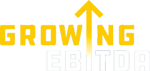 The phrase "GROWING EBITDA" in yellow and white, with the letter "I" in "GROWING" depicted as an upward arrow.