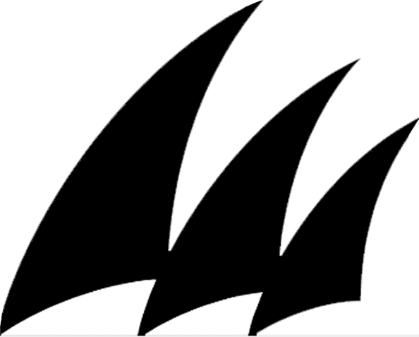 Three overlapping black shark fin shapes are positioned upright against a white background.