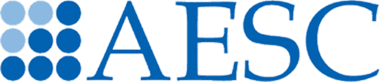AESC logo featuring nine blue circles forming a square pattern next to the blue letters "AESC" on a white background.